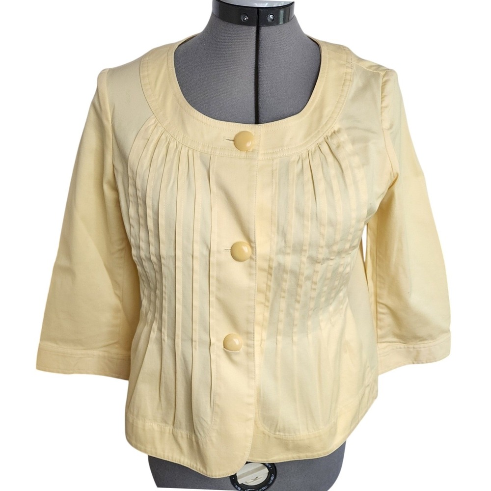Talbots Petites Yellow Button Front Pintuck‎ 3/4 Sleeve Jacket 4P